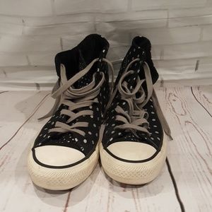 Converse-Black Leather Polka Dot Converse - Size 7